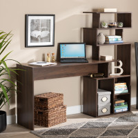 Baxton Studio SESD8014WI-Columbia-Desk Baxton Studio Foster Modern and Contemporary Walnut Brown Finished Wood Storage Desk with Shelves